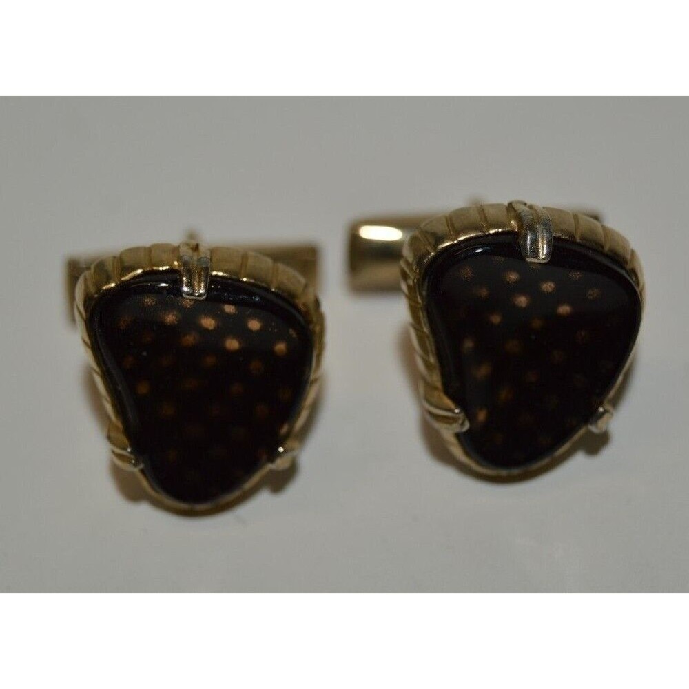 Vintage 1960s Golden & Black Spotted Atomic Large Men's Cuff Links Rare